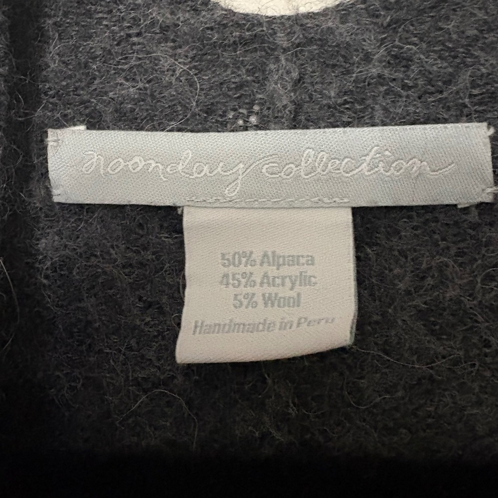 Noonday Collection Alpaca Blend Fringe Wrap Cardigan Charcoal Gray Handmade Peru - Picture 3 of 4